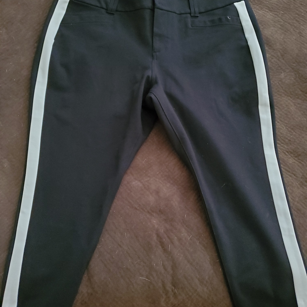 Black dressy pants with wide white stripe